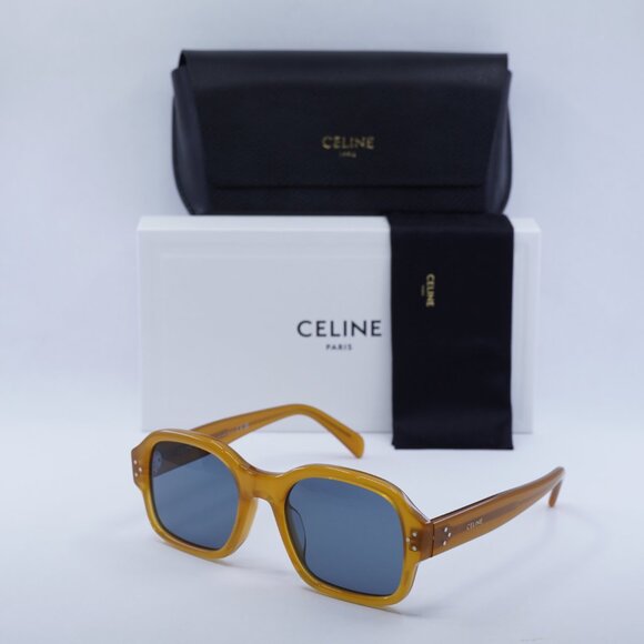 🕶️ New Celine CL40266U 47V Sunglasses - Milky Honey Frame, Blue Lenses - Picture 10 of 10